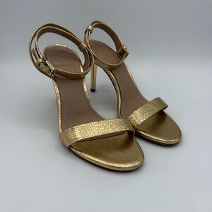 Tory Burch Gold Metallic Leather Ankle Strap Heels Sandals Size 5M‎